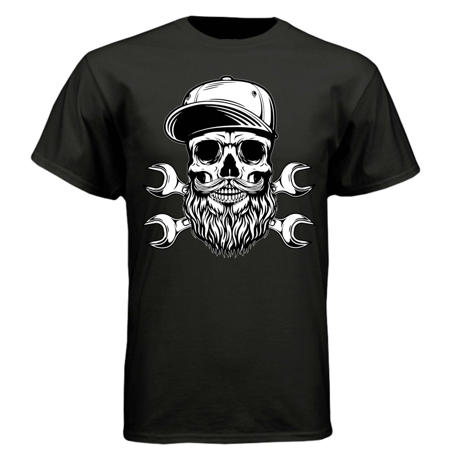 Bearded Skull Mechanic Hanes Tee Shirt Great For Bearded Gearheads