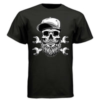 Bearded Skull Mechanic Hanes Tee Shirt Great For Bearded Gearheads BLACK - FRONT