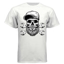 Bearded Skull Mechanic Hanes Tee Shirt Great For Bearded Gearheads WHITE - FRONT