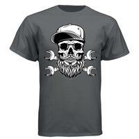 Bearded Skull Mechanic Hanes Tee Shirt Great For Bearded Gearheads CHARCOAL HEATHER - FRONT