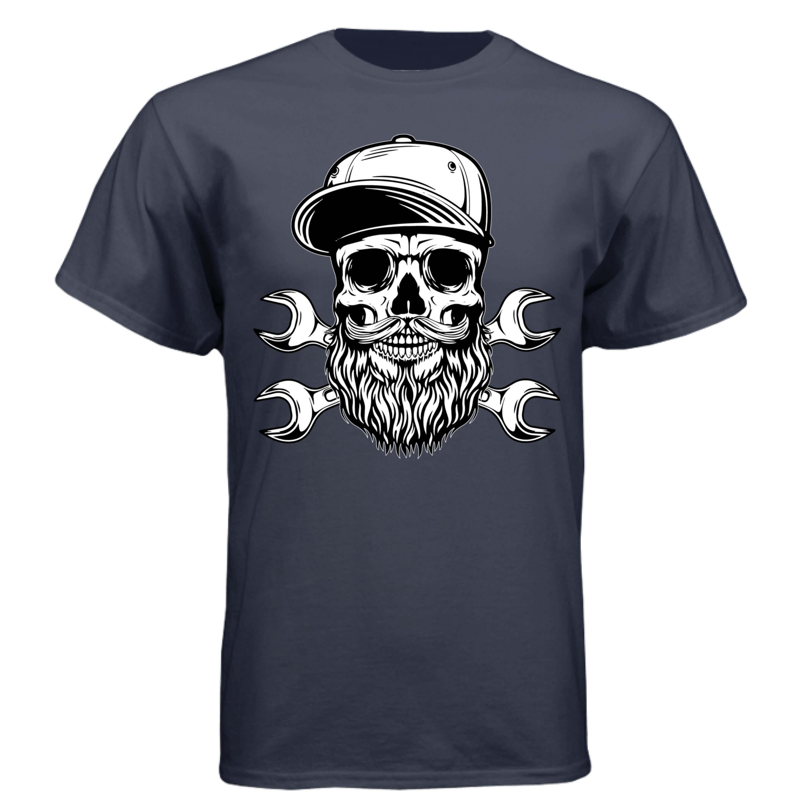 Bearded Skull Mechanic Hanes Tee Shirt Great For Bearded Gearheads Athletic Navy - FRONT