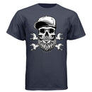 Bearded Skull Mechanic Hanes Tee Shirt Great For Bearded Gearheads Athletic Navy - FRONT