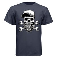 Bearded Skull Mechanic Hanes Tee Shirt Great For Bearded Gearheads Athletic Navy - FRONT