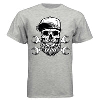 Bearded Skull Mechanic Hanes Tee Shirt Great For Bearded Gearheads ASH - FRONT