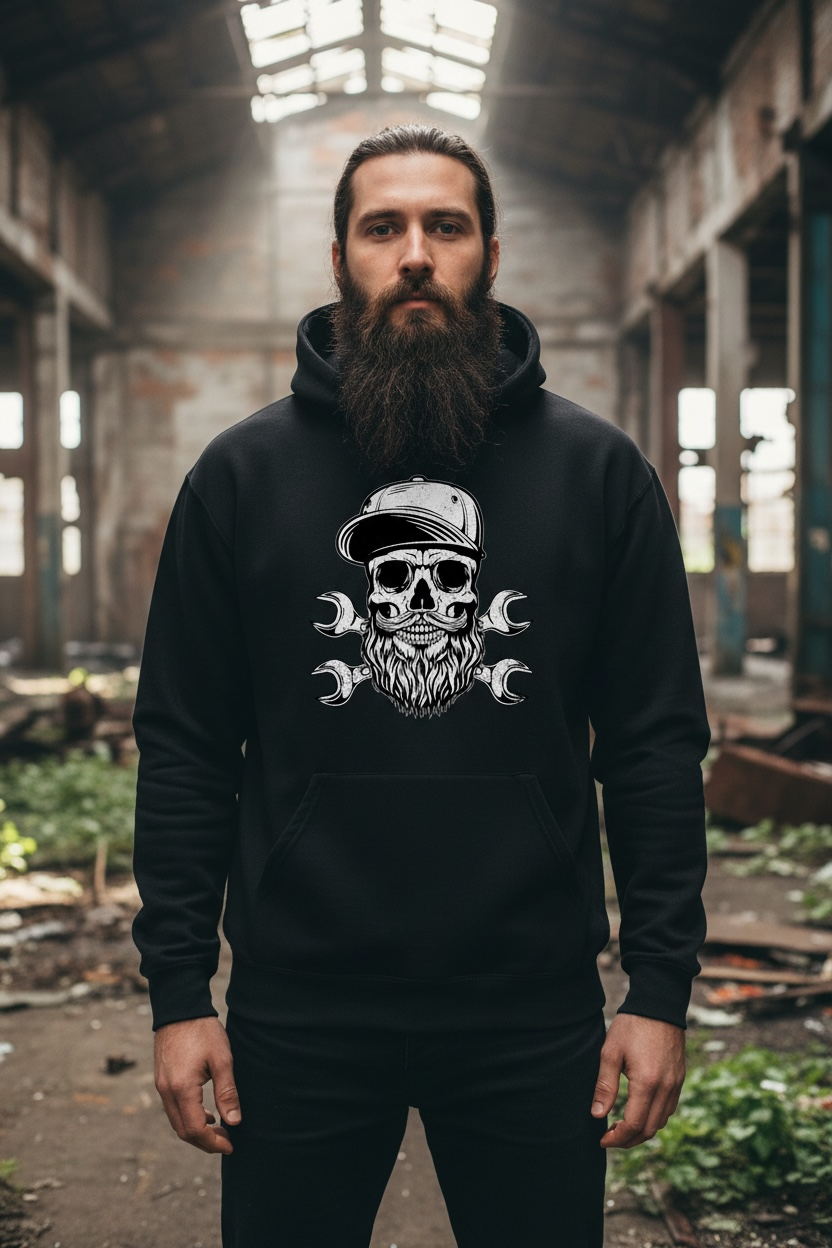 Bearded Skull Mechanic Hoodie Great For Bearded Gearheads
