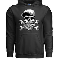 Bearded Skull Mechanic Hoodie Great For Bearded Gearheads BLACK - FRONT