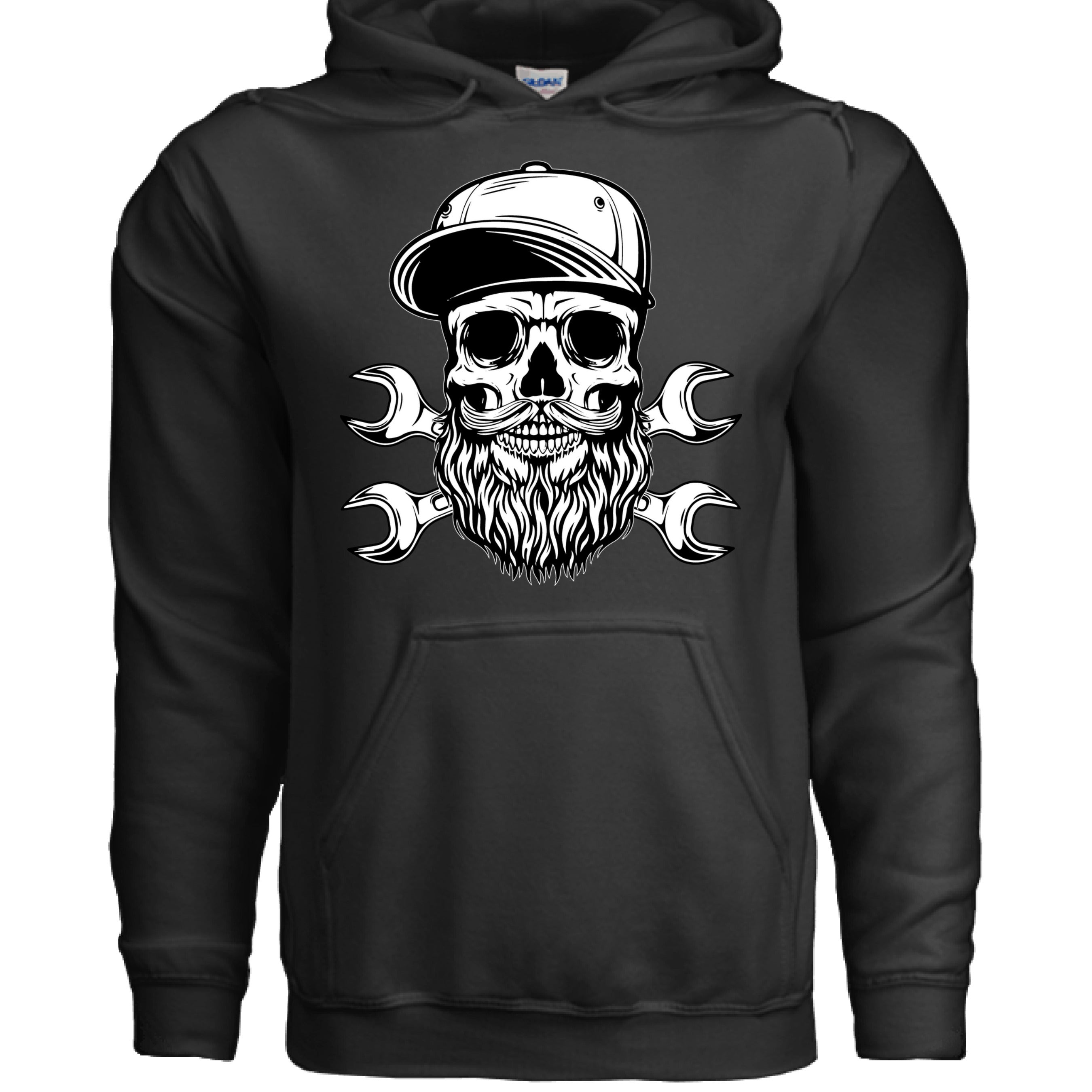 Bearded Skull Mechanic Hoodie Great For Bearded Gearheads BLACK - FRONT