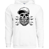 Bearded Skull Mechanic Hoodie Great For Bearded Gearheads WHITE - FRONT
