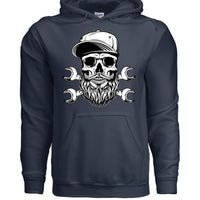 Bearded Skull Mechanic Hoodie Great For Bearded Gearheads NAVY - FRONT