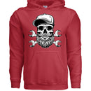 Bearded Skull Mechanic Hoodie Great For Bearded Gearheads RED - FRONT