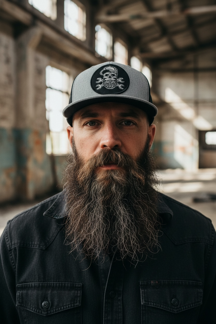 Bearded Skull Mechanic Richardson Trucker Hat For Beard Guys