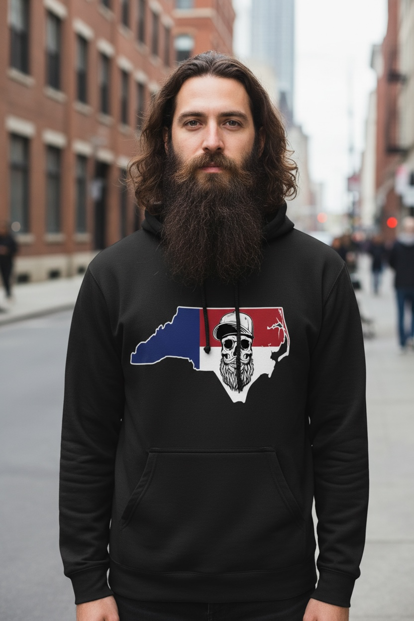 Bearded Skull North Carolina Hoodie Bearded State Pride for Men