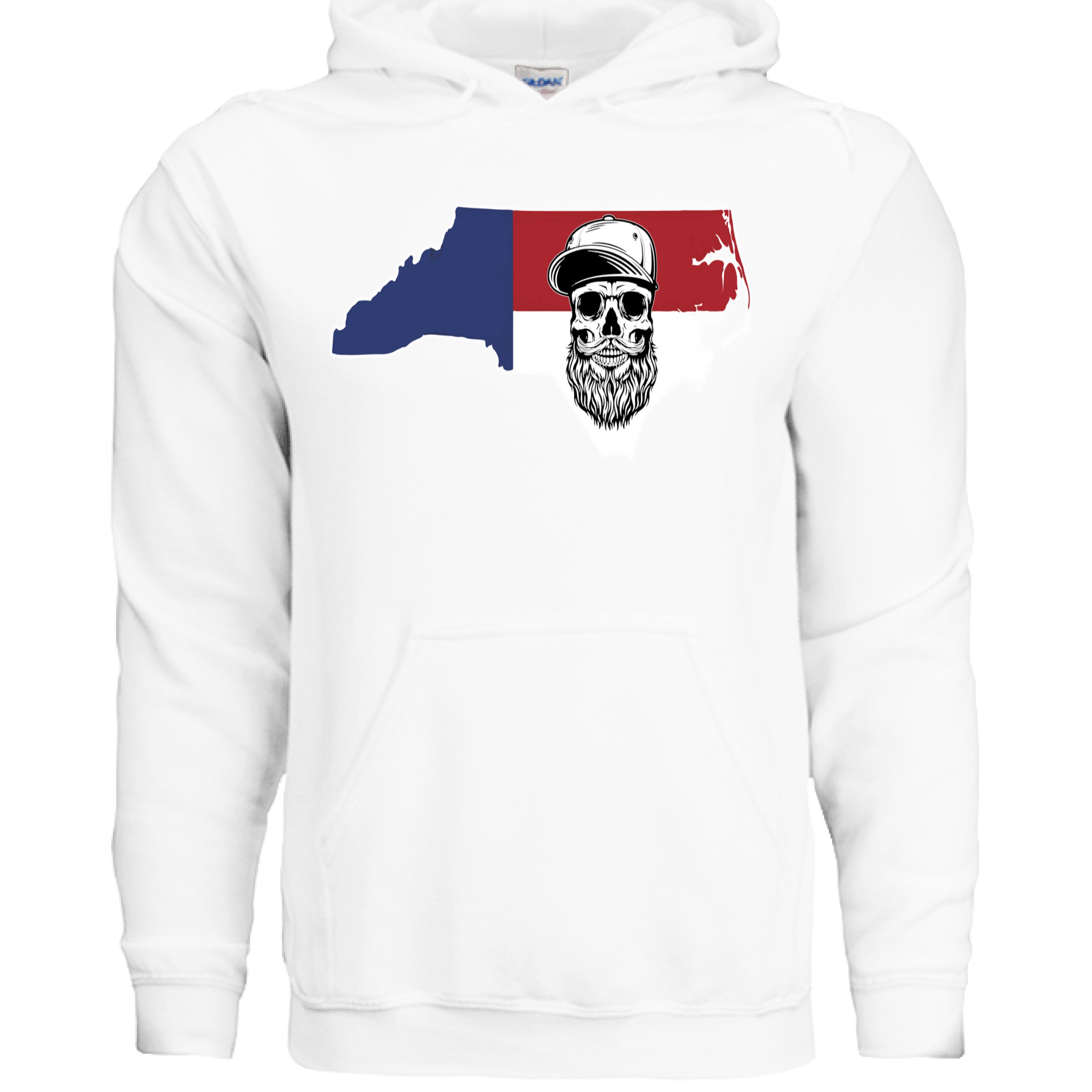 Bearded Skull North Carolina Hoodie Bearded State Pride for Men WHITE - FRONT