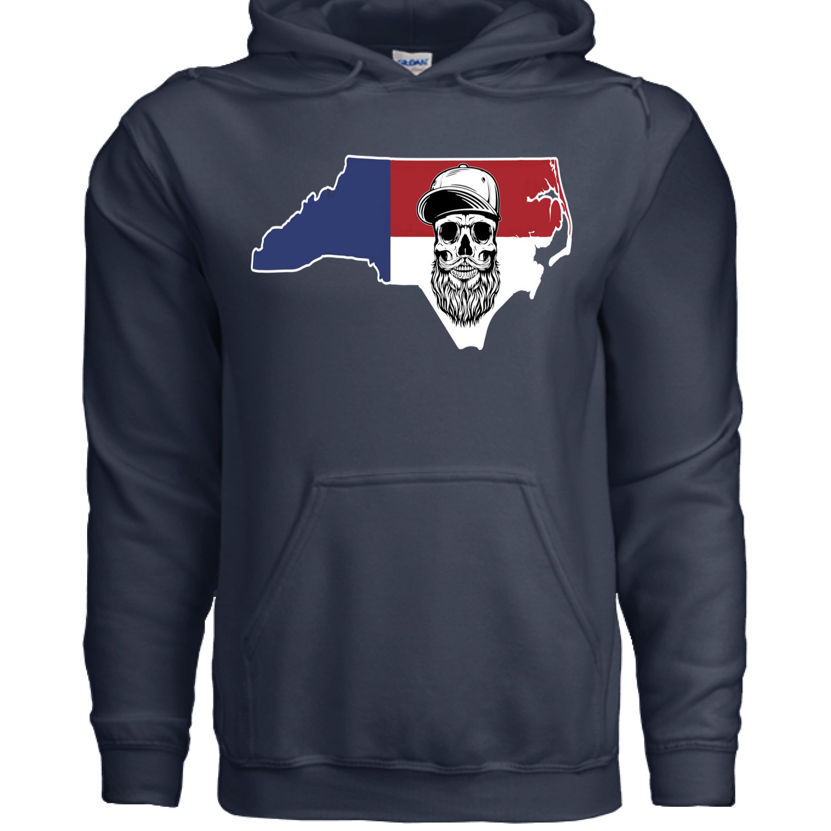 Bearded Skull North Carolina Hoodie Bearded State Pride for Men NAVY - FRONT