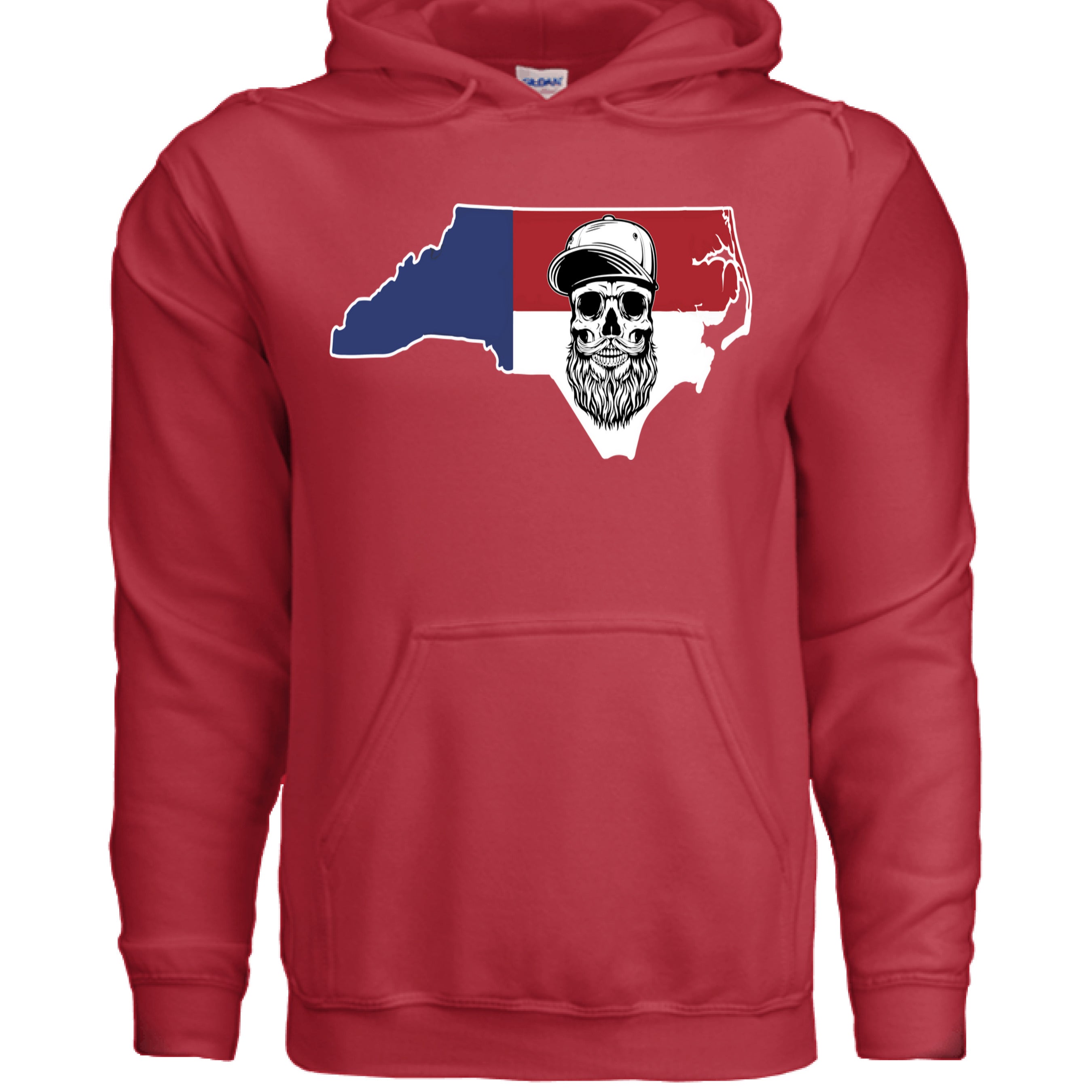 Bearded Skull North Carolina Hoodie Bearded State Pride for Men RED - FRONT