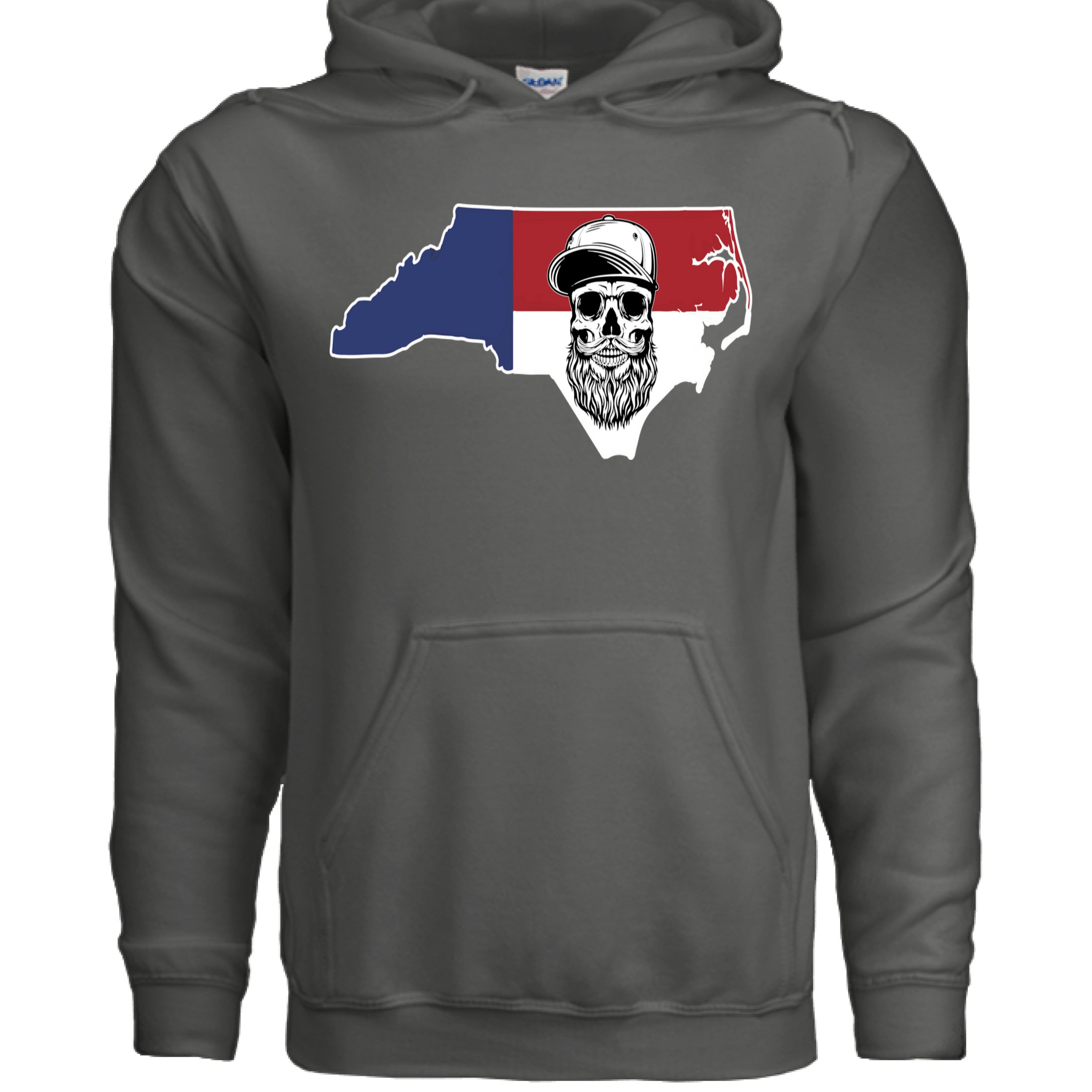 Bearded Skull North Carolina Hoodie Bearded State Pride for Men CHARCOAL - FRONT