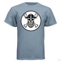 Bearded Skull Pirate Hanes Tee Shirt For The Boating Beard Guys Stonewashed Blue - FRONT