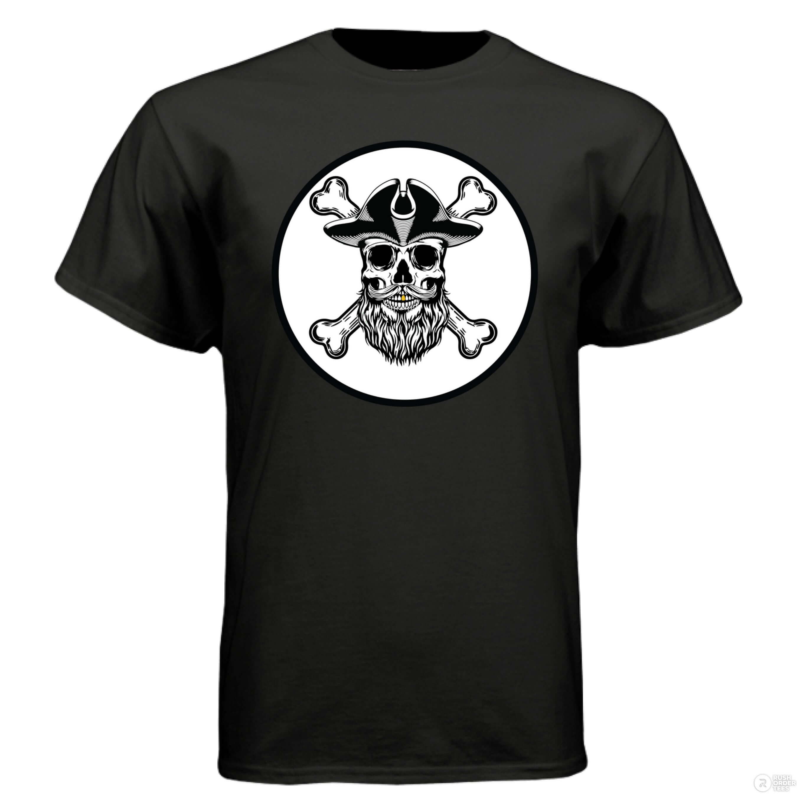 Bearded Skull Pirate Hanes Tee Shirt For The Boating Beard Guys BLACK - FRONT