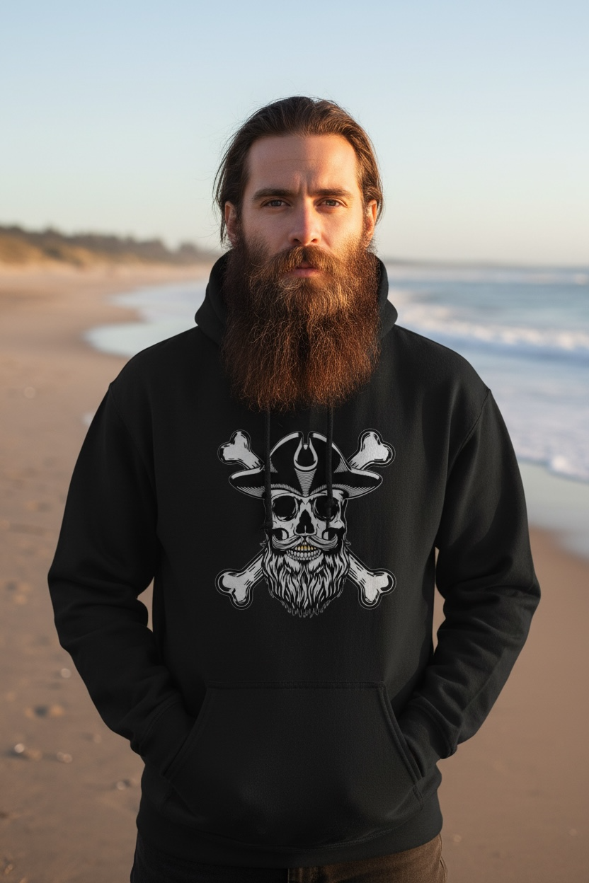 Bearded Skull Pirate Hoodie – For the Bold & Bearded Buccaneer