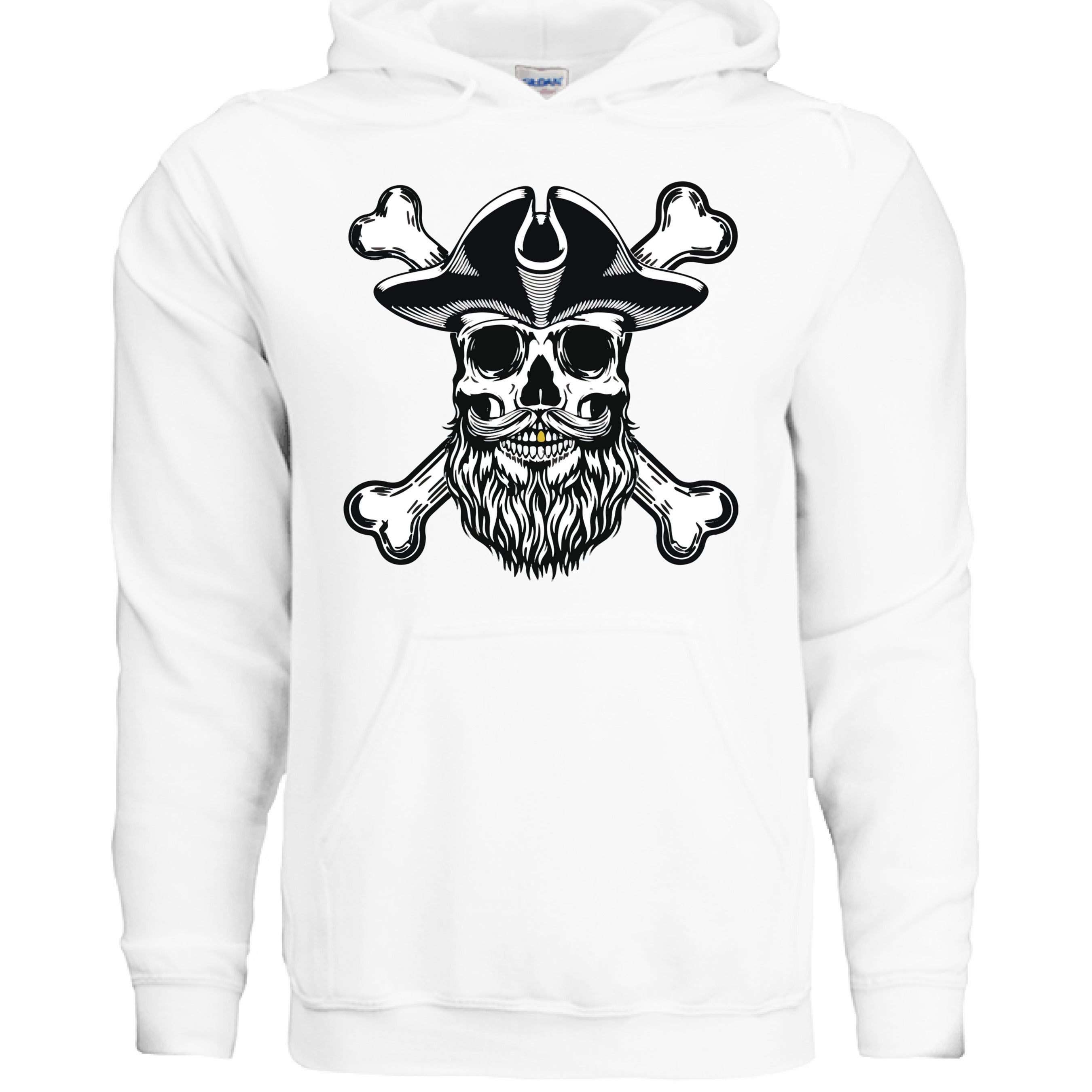 Bearded Skull Pirate Hoodie – For the Bold & Bearded Buccaneer WHITE - FRONT