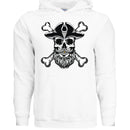 Bearded Skull Pirate Hoodie – For the Bold & Bearded Buccaneer WHITE - FRONT