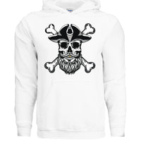 Bearded Skull Pirate Hoodie – For the Bold & Bearded Buccaneer WHITE - FRONT