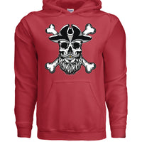 Bearded Skull Pirate Hoodie – For the Bold & Bearded Buccaneer RED - FRONT