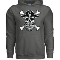 Bearded Skull Pirate Hoodie – For the Bold & Bearded Buccaneer CHARCOAL - FRONT