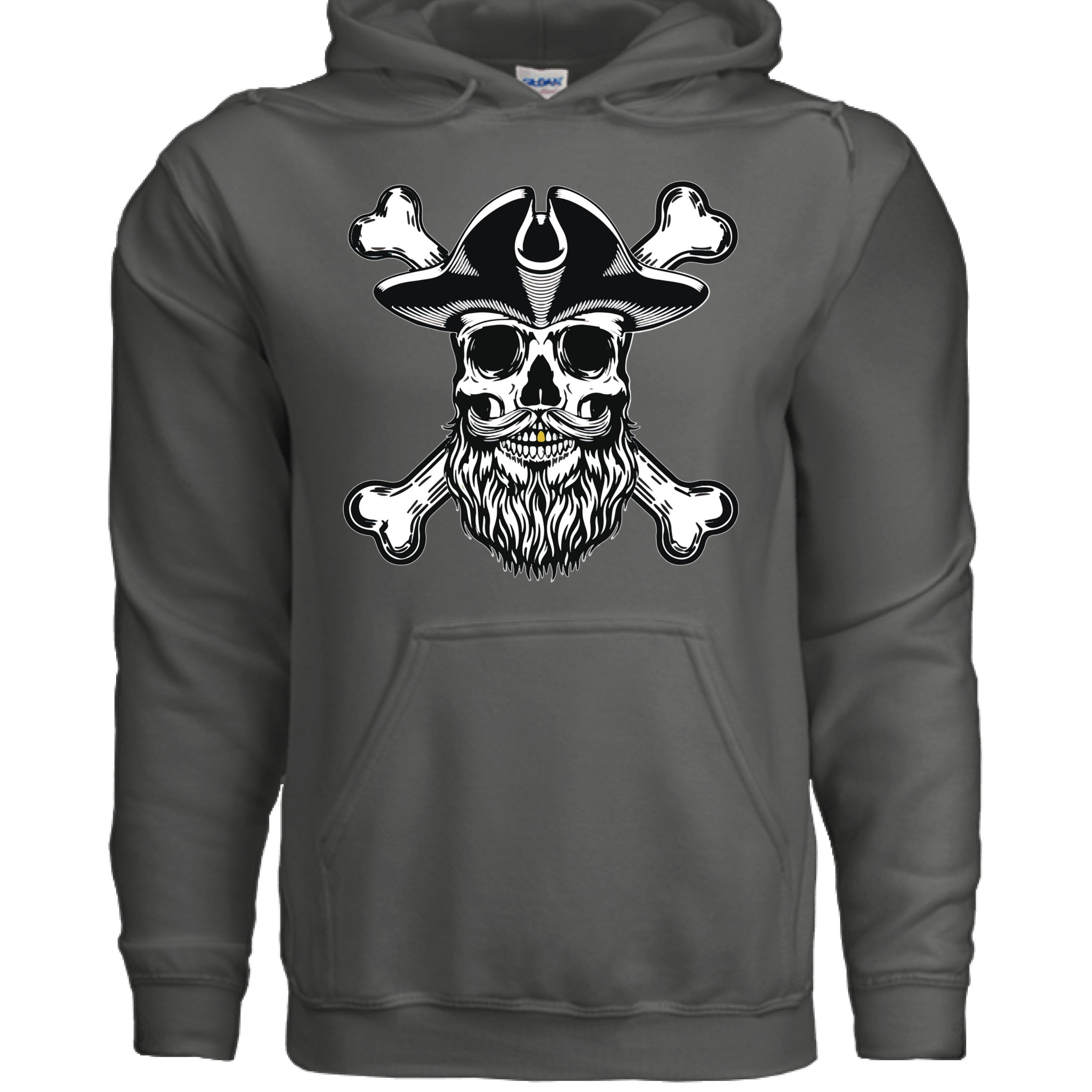 Bearded Skull Pirate Hoodie – For the Bold & Bearded Buccaneer CHARCOAL - FRONT