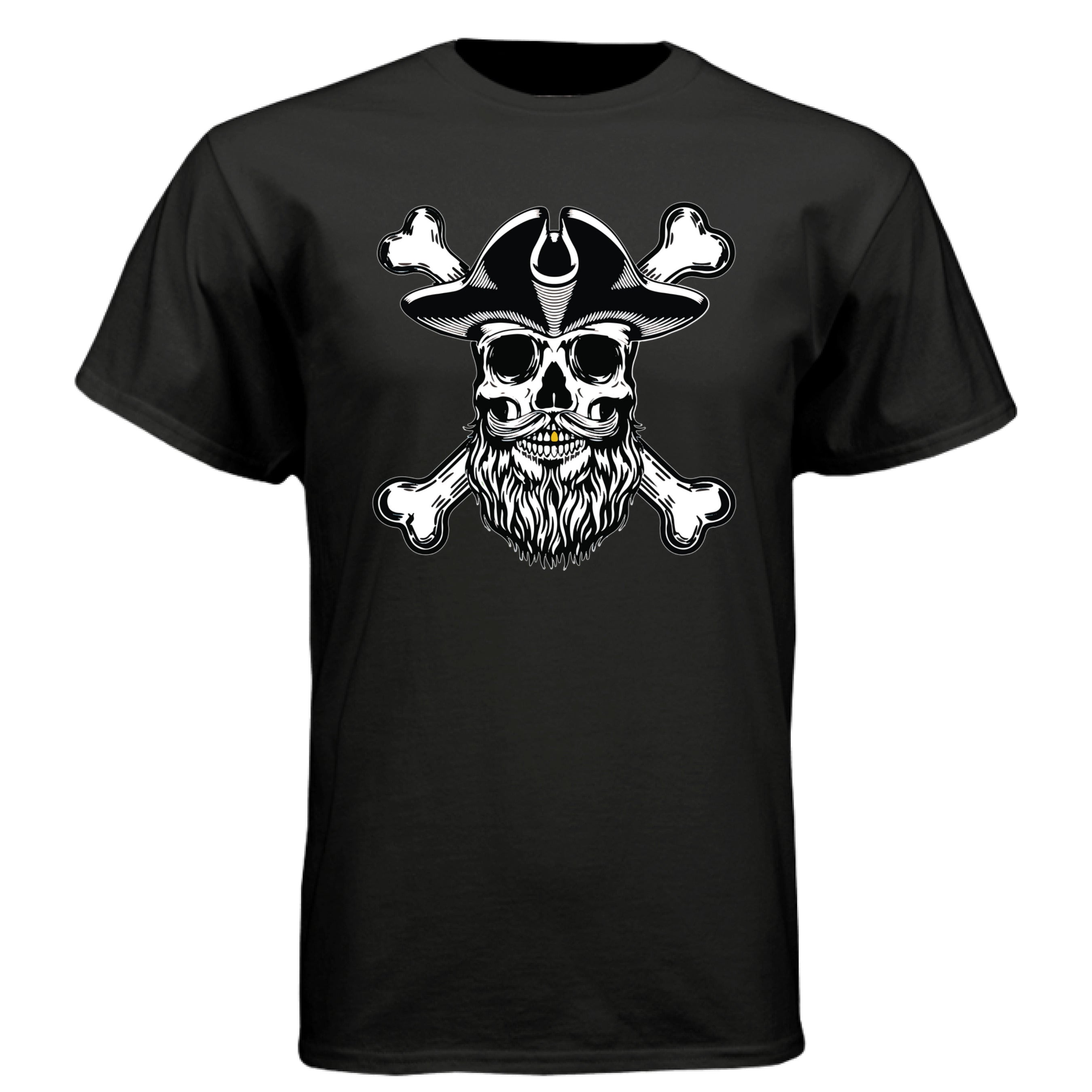 Bearded Skull Pirate Tee Shirt – For the Bold & Bearded Buccaneer  BLACK - FRONT