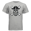 Bearded Skull Pirate Tee Shirt – For the Bold & Bearded Buccaneer LIGHT STEEL - FRONT