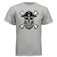 Bearded Skull Pirate Tee Shirt – For the Bold & Bearded Buccaneer LIGHT STEEL - FRONT