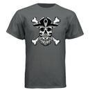 Bearded Skull Pirate Tee Shirt – For the Bold & Bearded Buccaneer CHARCOAL HEATHER - FRONT
