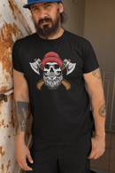 Bearded Skull Tee Shirt with Axes Lumberjack Art Design