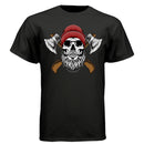 Bearded Skull Tee Shirt with Axes Lumberjack Art Design BLACK - FRONT