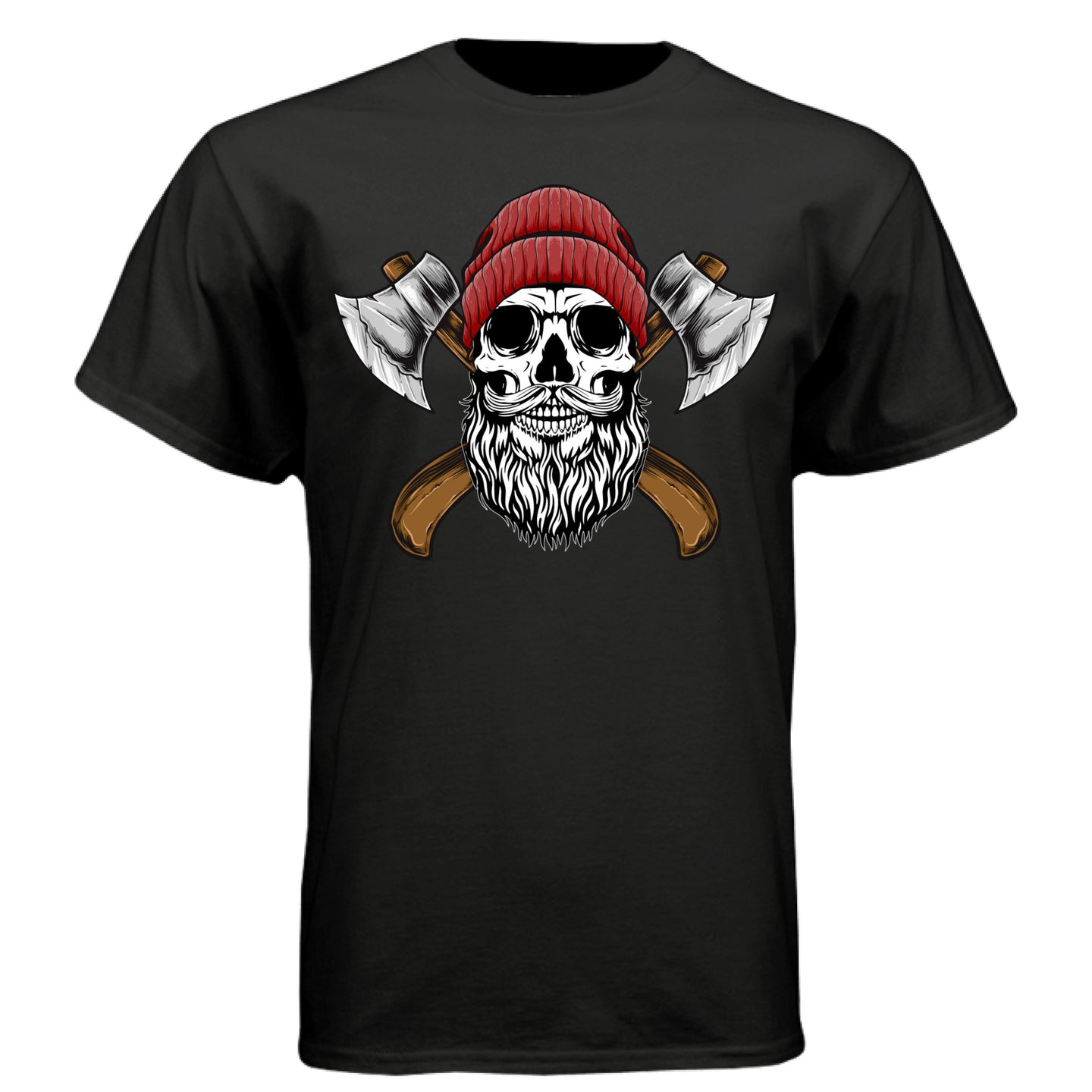 Bearded Skull Lumberjack Tee Shirt with Axes Art Design