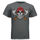 Bearded Skull Tee Shirt with Axes Lumberjack Art Design CHARCOAL HEATHER - FRONT