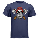 Bearded Skull Tee Shirt with Axes Lumberjack Art Design NAVY - FRONT