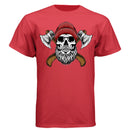 Bearded Skull Tee Shirt with Axes Lumberjack Art Design DEEP RED - FRONT