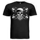 Bearded Skull with Dumbbells Fitness and Strength Beard Artwork T-Shirt
 BLACK - FRONT