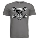 Bearded Skull with Dumbbells Fitness and Strength Beard Artwork T-Shirt DARK GREY - FRONT