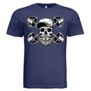 Bearded Skull with Dumbbells Fitness and Strength Beard Artwork T-Shirt NAVY - FRONT
