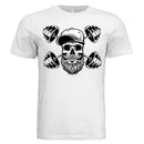 Bearded Skull with Dumbbells Fitness and Strength Beard Artwork T-Shirt WHITE - FRONT