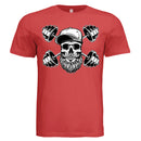 Bearded Skull with Dumbbells Fitness and Strength Beard Artwork T-Shirt RED - FRONT