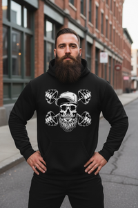 Bearded Skull with Dumbbells Fitness and Strength Beard Workout Hoodie
