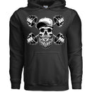 Bearded Skull with Dumbbells Fitness and Strength Beard Workout Hoodie BLACK - FRONT