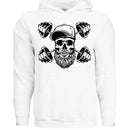 Bearded Skull with Dumbbells Fitness and Strength Beard Workout Hoodie WHITE-FRONT