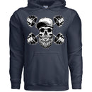 Bearded Skull with Dumbbells Fitness and Strength Beard Workout Hoodie NAVY - FRONT