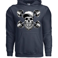 Bearded Skull with Dumbbells Fitness and Strength Beard Workout Hoodie NAVY - FRONT