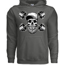 Bearded Skull with Dumbbells Fitness and Strength Beard Workout Hoodie  CHARCOAL - FRONT